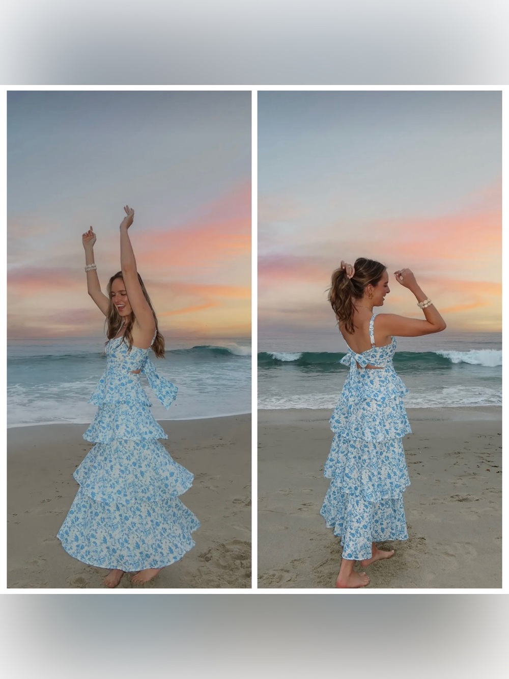 One and Only Collective Blue Floral Ruffle Tiered Tie Back Maxi Dress Large NWT